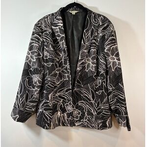Austin Reed Floral Print Blazer Jacket Black White Cotton Blend Size 16W